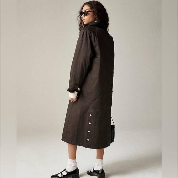 J.Crew NWT Long Barn Coat Waxed Cotton Twill Brown XS Petite Removable Vest - Picture 4 of 16